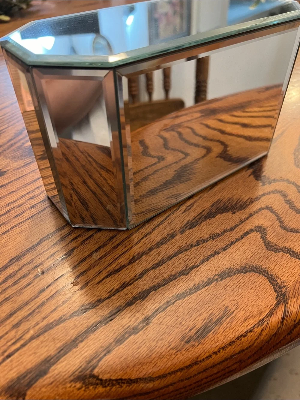 Allure All Mirrored Glass Two-Drawer Jewelry Box Beveled Curved Elongated Oval